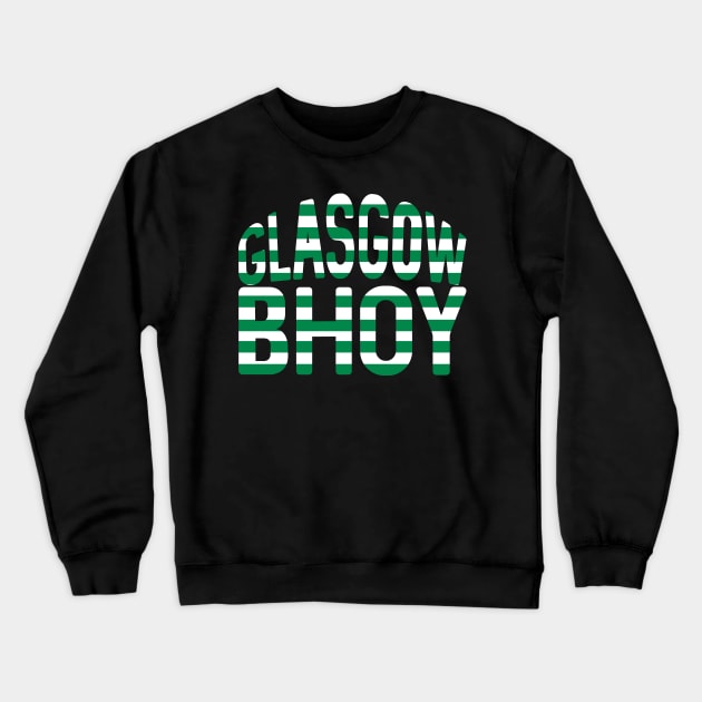 GLASGOW BHOY, Glasgow Celtic Football Club Green and White Hooped Text Design Crewneck Sweatshirt by MacPean